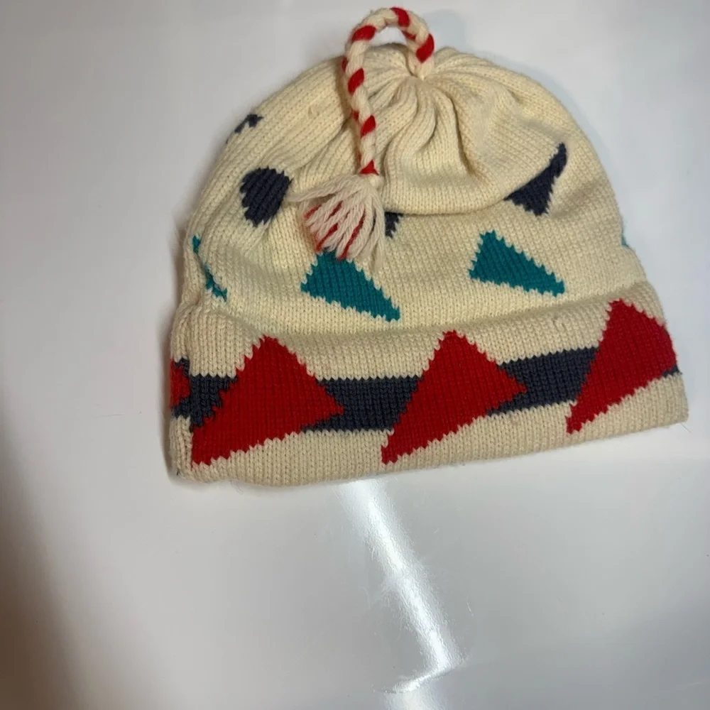 Vermont Needlecrafts Vintage Knit Southwest Geometric Tassel Beanie Hat